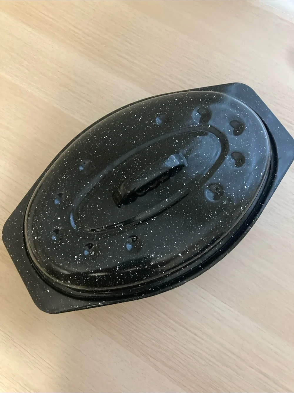 Vintage Black Speckled Roaster Pan with Lid - Brand Unspecified